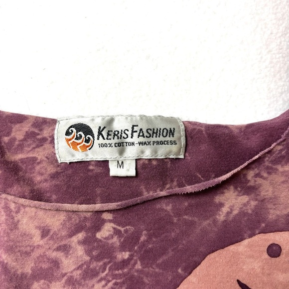 Keris Fashion Maroon/Mauve Scoop Neck Wax Batik Fish Cropped Tee Size M - Picture 12 of 14